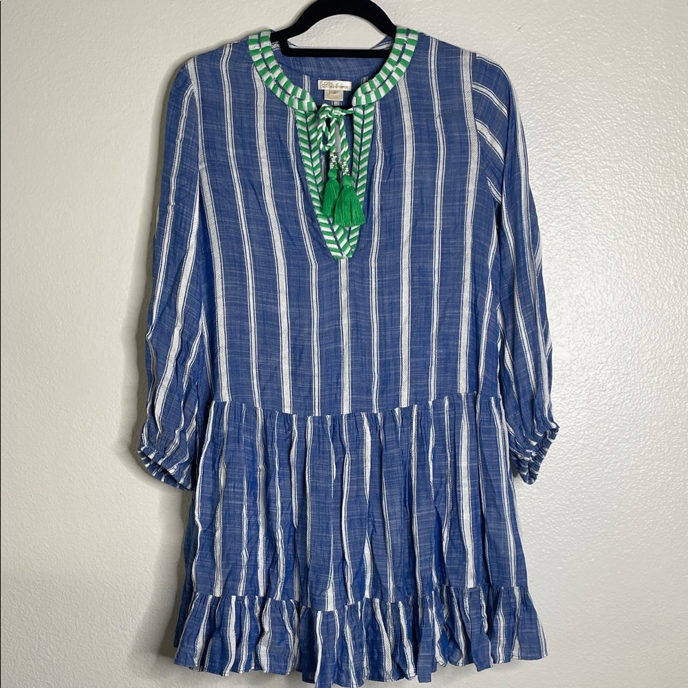 Shoshanna Forever Stripe Umbrella Blue and White Mini Dress Small